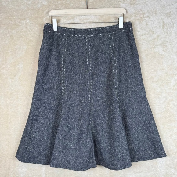 White House Black Market A Line Midi Skirt Dark Wash Wht Stitch 8 Pleated Front - Picture 4 of 6